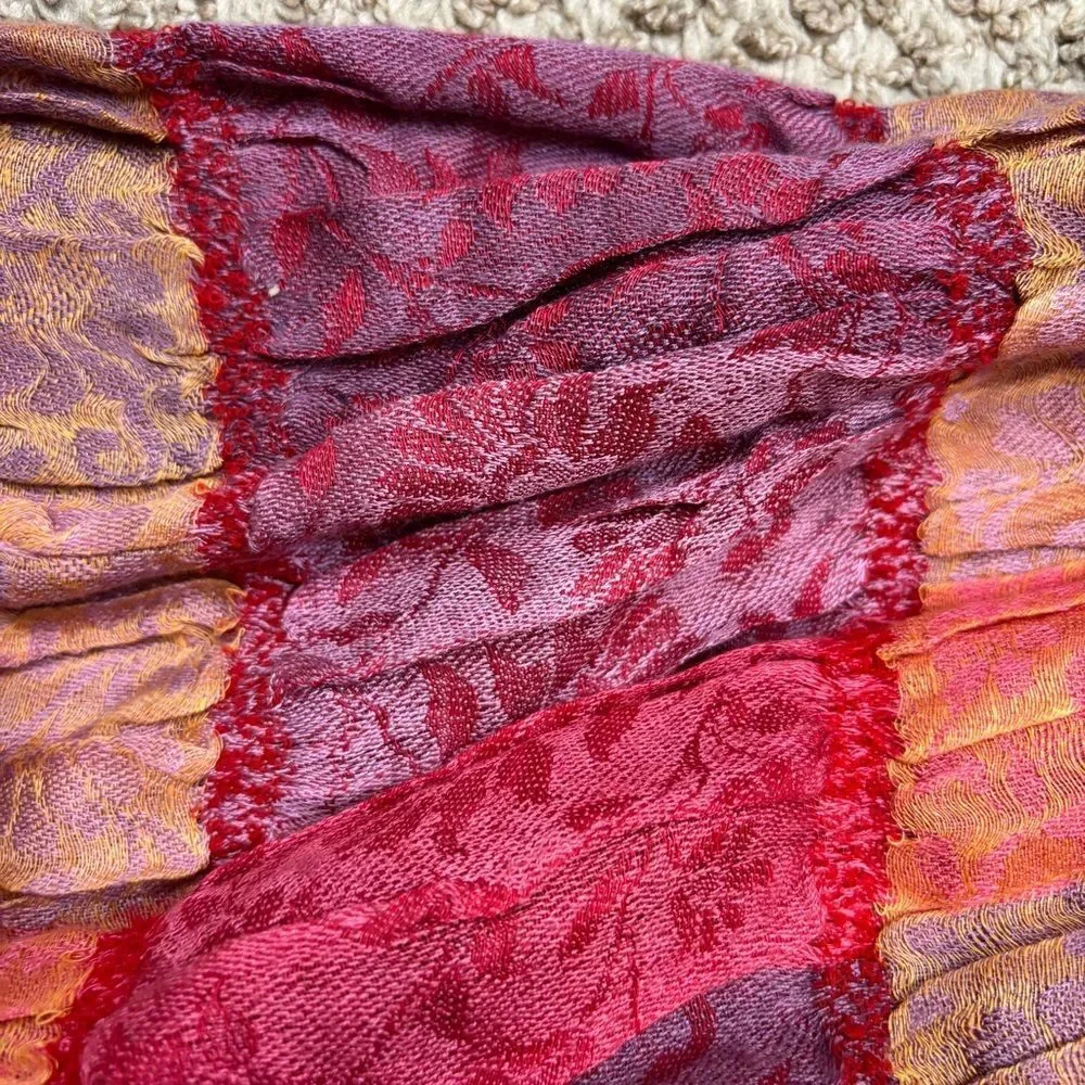 Ladies Silk and Linen Fringe End Scarf Purple, Pink‎ and Orange